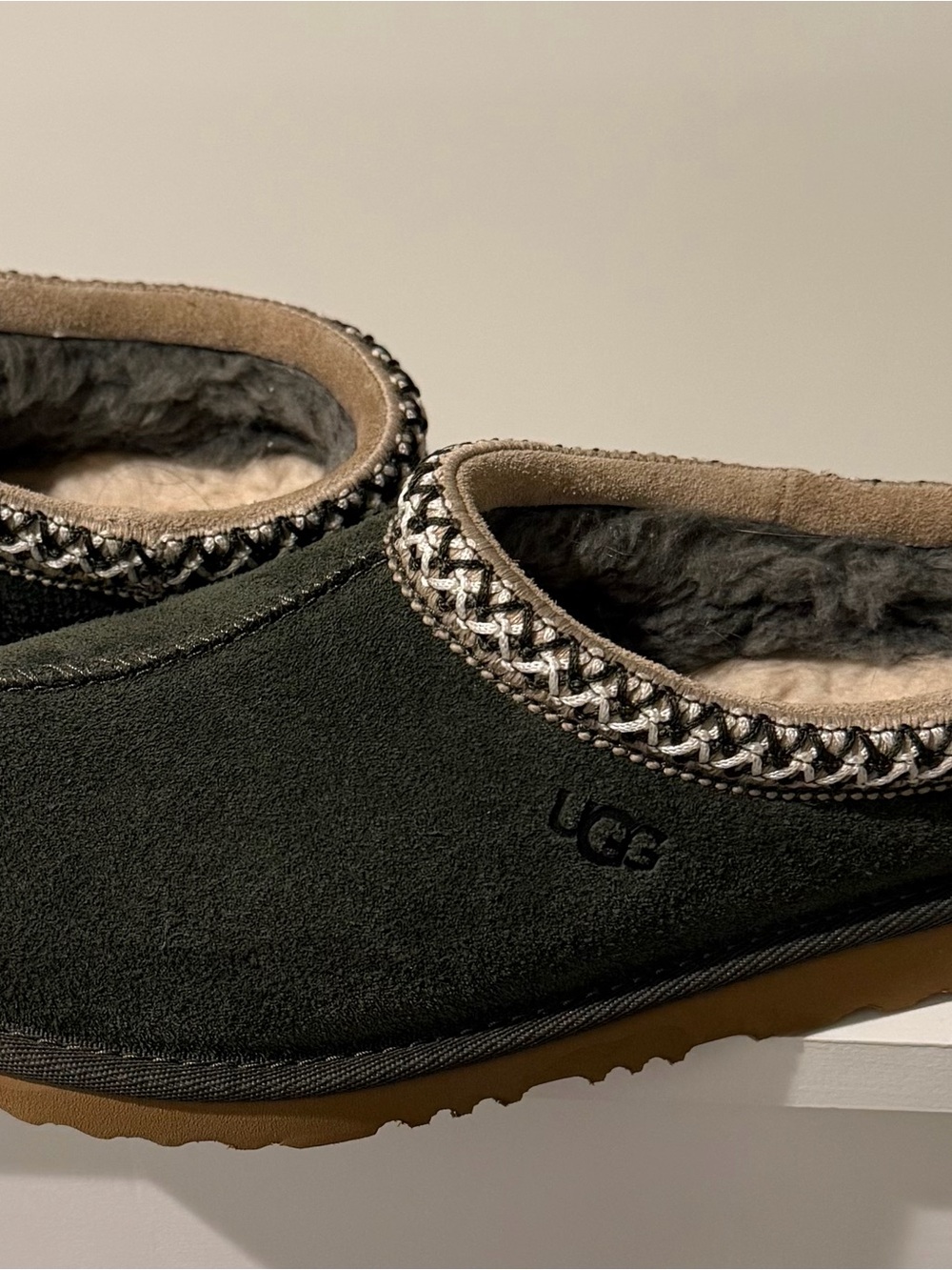 UGG Olive Green and Chestnut Shearling-Trim Slip-On